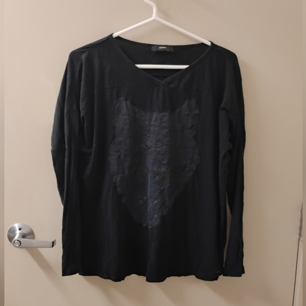 Diesel Mens Snarling Animal Applique Long Sleeve Tee Shirt